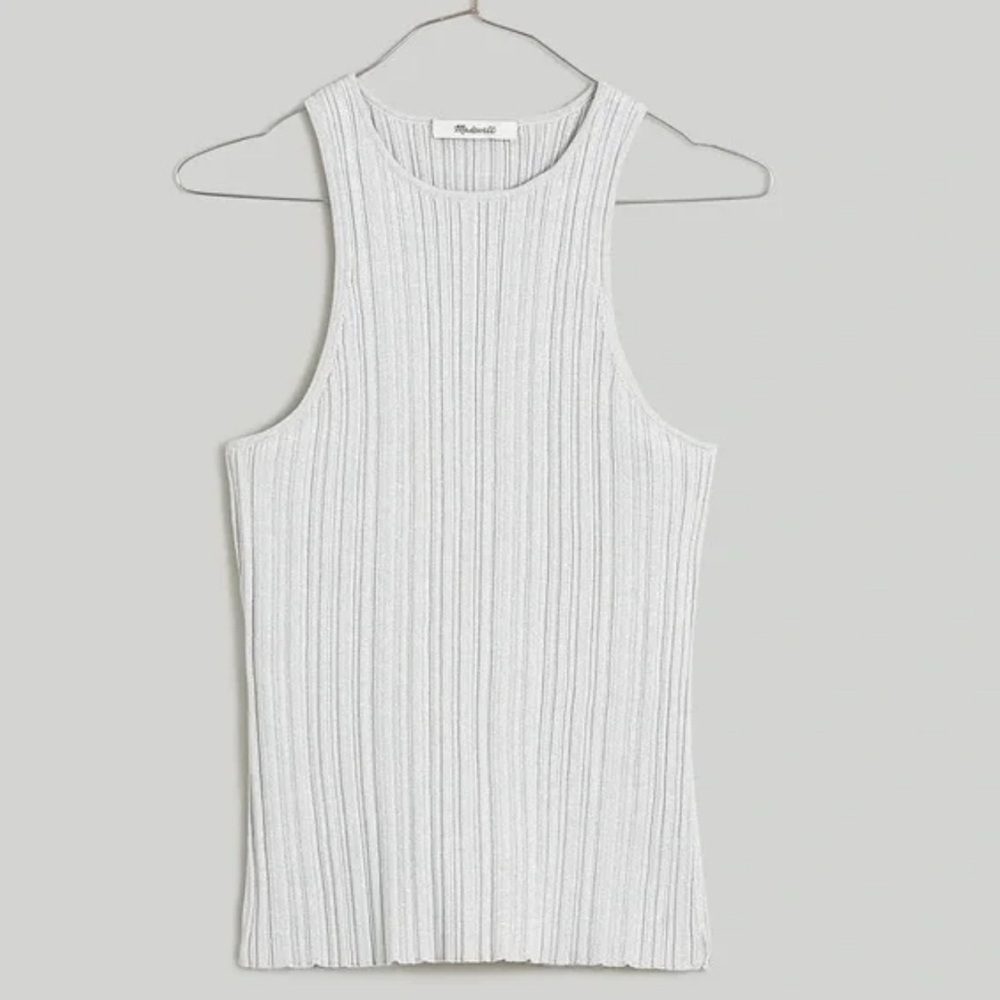 Madewell Lurex Phoebe Snowy Cutaway Tank in Light Gray Shimmer NWT!